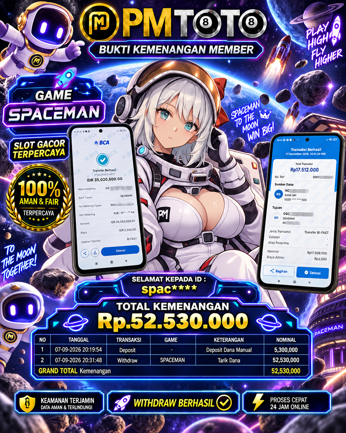 SELAMAT KEPADA MEMBER SPACXXX JACKPOT 52.5 JUTA DI GAME SPACEMAN